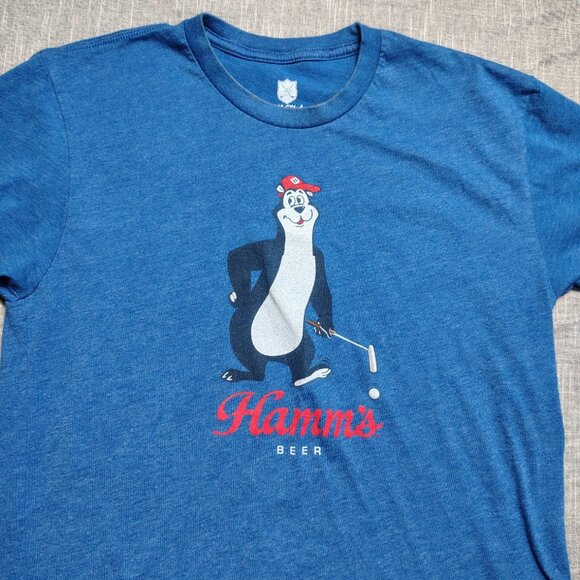 Hamms Beer T-Shirt Blue 19th Hole American Needle Bear Mascot Graphic Medium Y2K - Picture 2 of 9